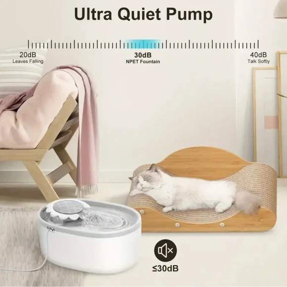 White Grey 2L/ 67oz Automatic Pet Water Fountain with Quiet Pump - Picture 3 of 11